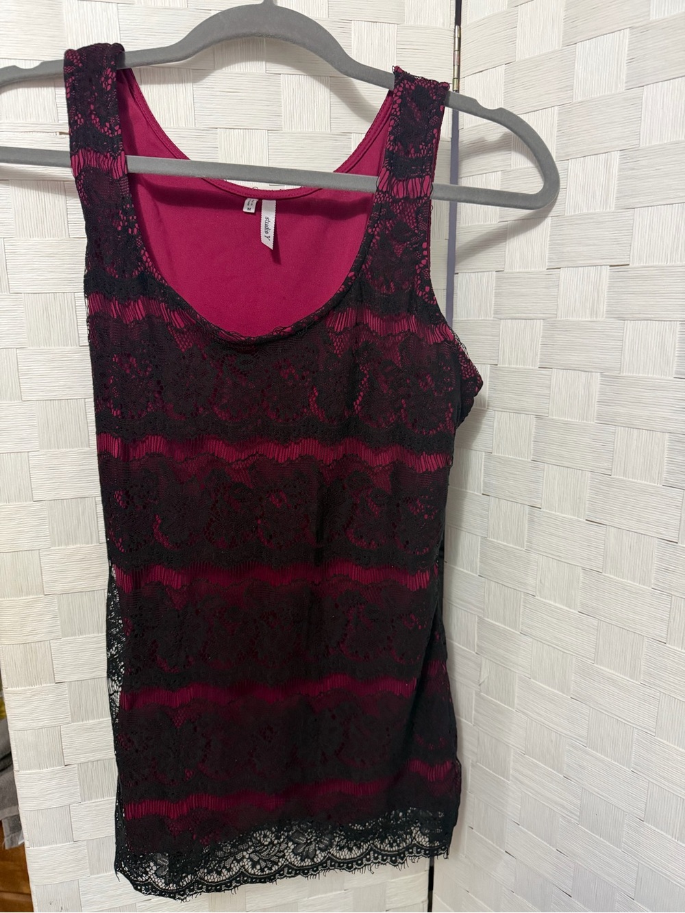 Studio Y Black Lace Overlay Camisole with Dark Magenta Lining